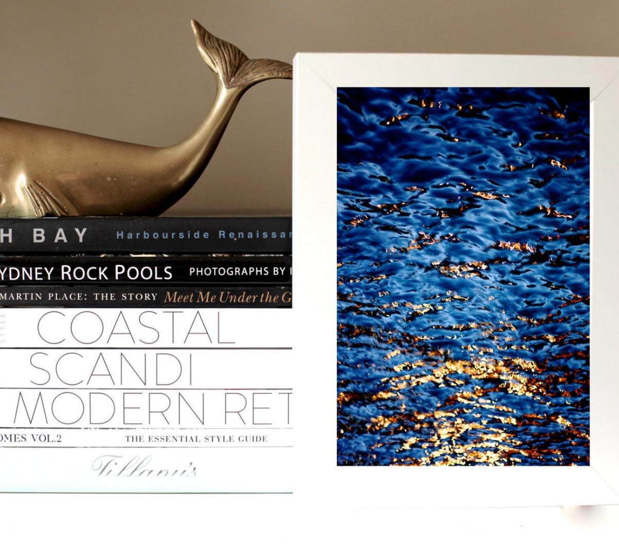Sydney Harbour Shimmer • Abstract Blue & Gold Fine Print Artwork