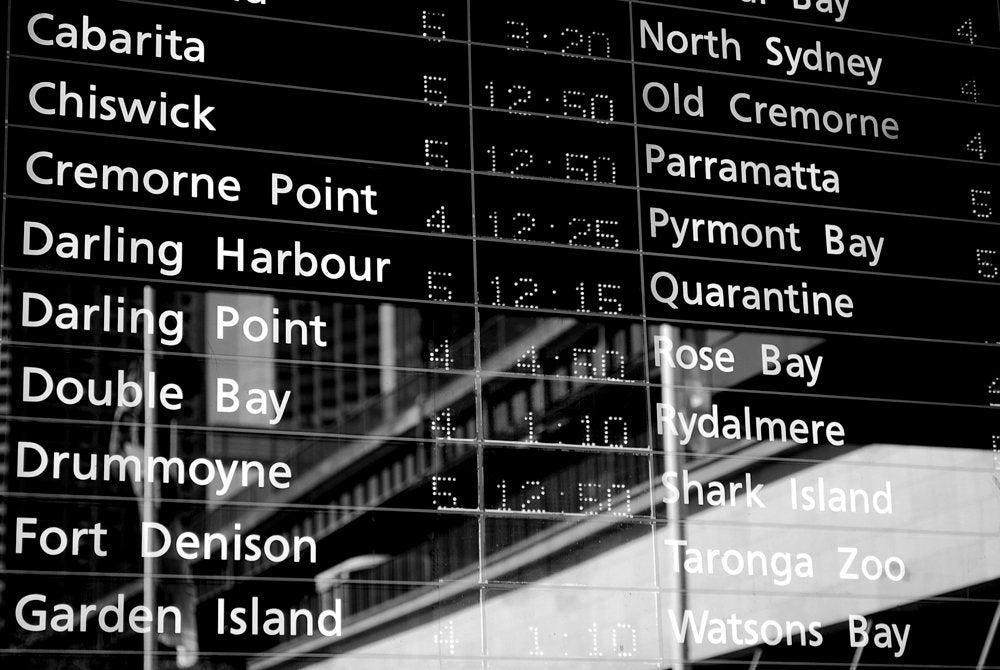 All Stops To Sydney - Ferry Timetable - Black & White Fine Photography Print